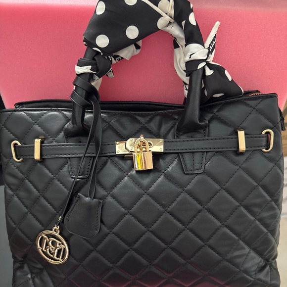 Badgley Mischka Black Quilted Tote with Gold Accents - Picture 1 of 7